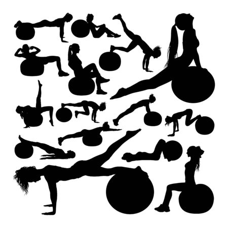 Beautiful woman doing fitness silhouettes. Good use for symbol,logo,web icon, mascot, sign, or any design you want.のイラスト素材