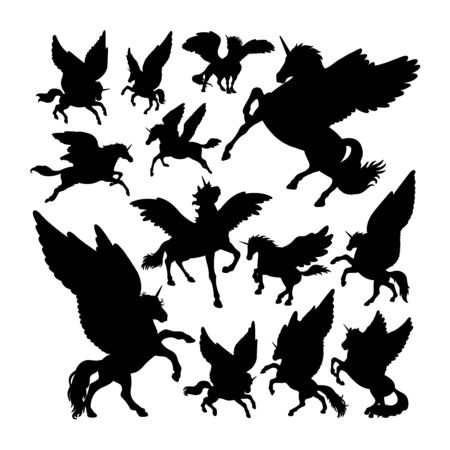 Pegasus ancient creature mythology silhouettes. Good use for symbol, web icon, mascot, sign, or any design you want.のイラスト素材