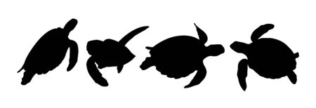 Green sea turtle silhouette 02. Good use for symbol, web icon, mascot, sign, or any design you want.のイラスト素材
