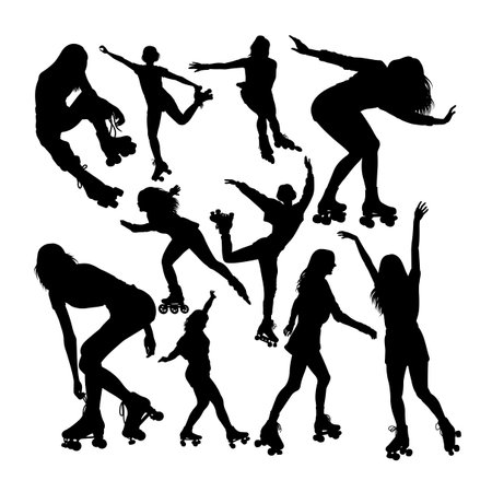 Roller skater silhouettes. Good use for symbol,web icon, mascot, sign, or any design you want.のイラスト素材