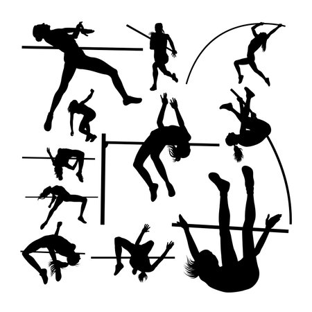 Pole vault athlete silhouettes. Good use for symbol,  icon, mascot, sign, or any design you want.のイラスト素材