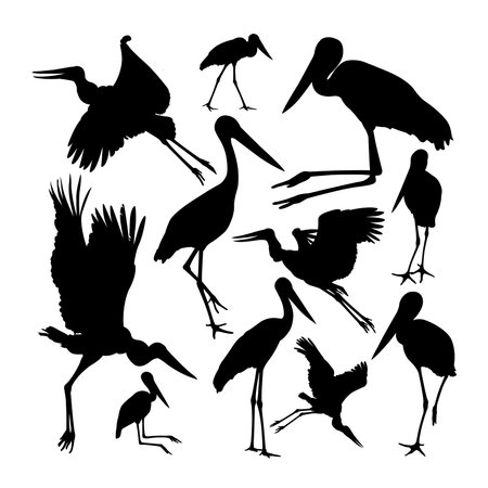 Jabiru bird animal silhouettes. Good use for symbol,  icon, mascot, sign, or any design you want.のイラスト素材