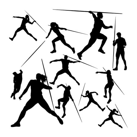Javelin thrower athlete silhouettes. Good use for symbol, icon, mascot, sign, or any design you want.のイラスト素材