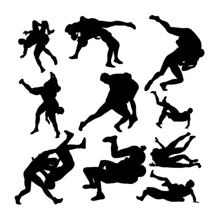 Wrestling tournament silhouettes. Good use for symbol,  mascot, icon, sign, or any design you want.のイラスト素材