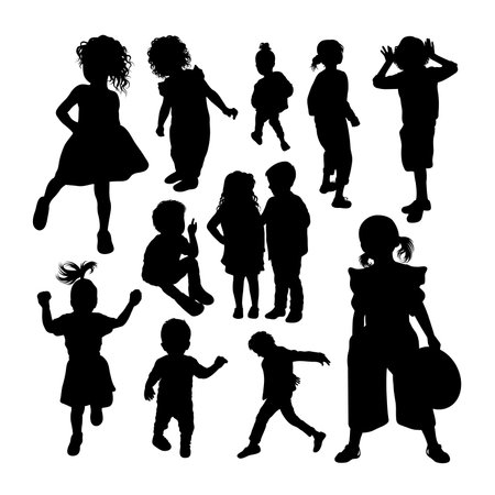 Kid silhouettes. Good use for symbol,  mascot, icon, sign, or any design you want.のイラスト素材