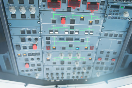 Thailand - June 2015 : Airbus, Aircraft A320 Overhead Instrument Panel-cockpit with soft focusのeditorial素材