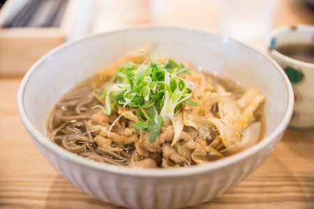 Soba with meat slide, Japanese foodの写真素材