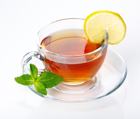 Cup of tea with lemon and mintの写真素材