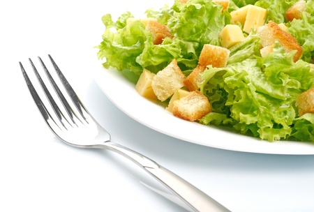 Close-up of salad on white plate の写真素材