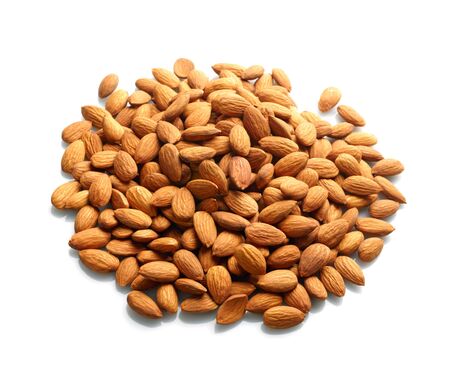 Almonds on white backgroundの写真素材