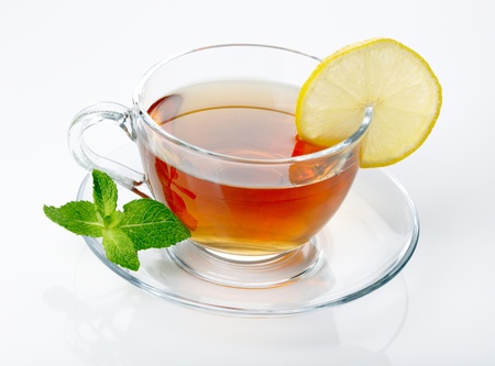 Cup of tea with lemon and mintの写真素材