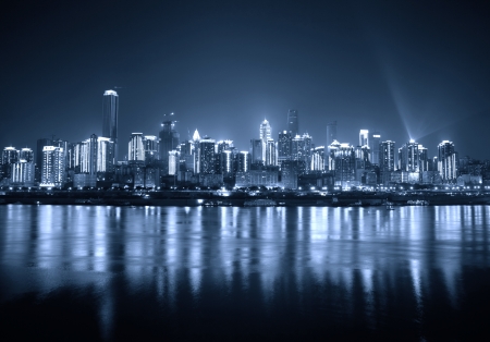 Skyscrapers reflecting in the riverの写真素材