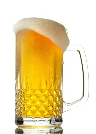 Mug of beer isolated on white backgroundの写真素材