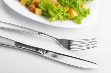 Close-up of salad on white plate の写真素材