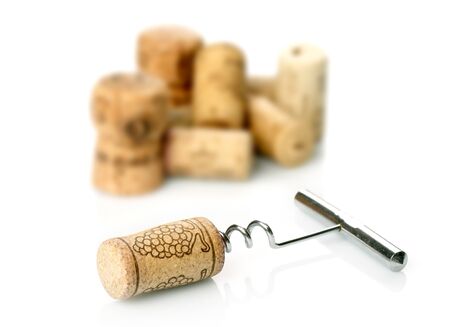 Corkscrew and wine corks の写真素材