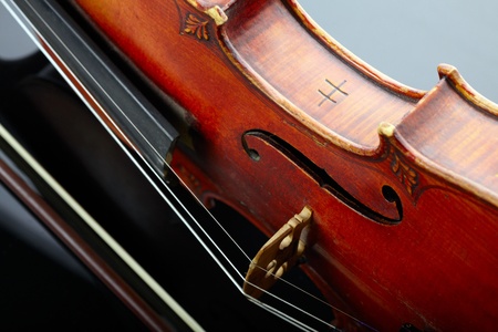 Violin and bow on dark background の写真素材