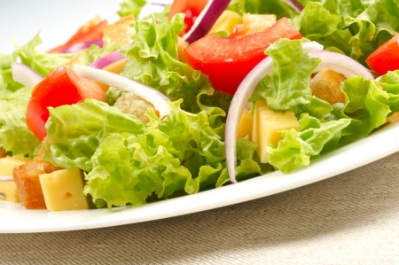 Close-up of salad on white plateの写真素材