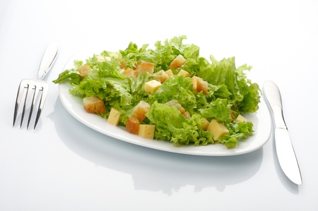 Close-up of salad on white plateの写真素材