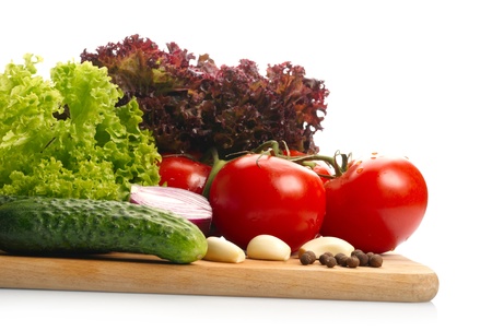Fresh vegetables on wooden hardboard の写真素材