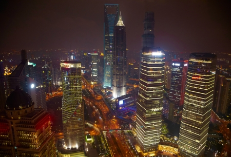 Aerial night view of Shanghaiの写真素材