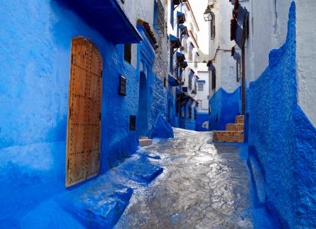 Inside of moroccan blue town Chefchaouen medinaのeditorial素材