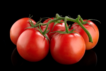 Red tomatoes on a black backgroundの写真素材