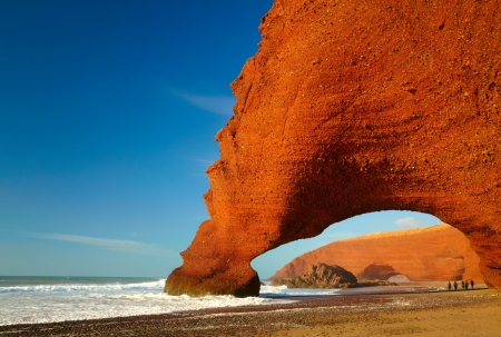 Red archs on atlantic ocean coast. Maroccoの写真素材