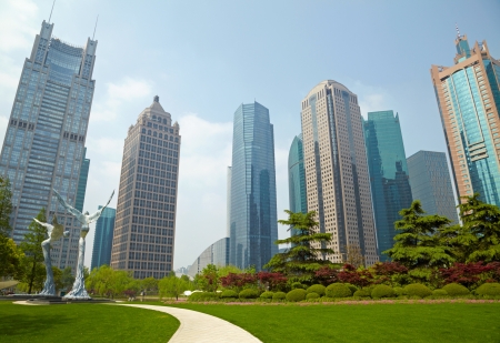 Shanghai park and  skyscrapersの写真素材
