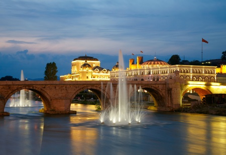 Macedonian s capital city Skopje  Old stone bridgeの写真素材