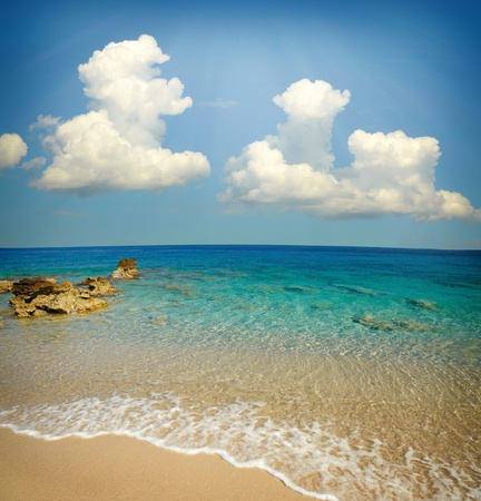 Landscape with beach, sea and cloudsの写真素材