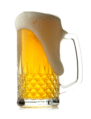Mug of beer isolated on white backgroundの写真素材