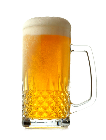 Mug of beer isolated on white backgroundの写真素材