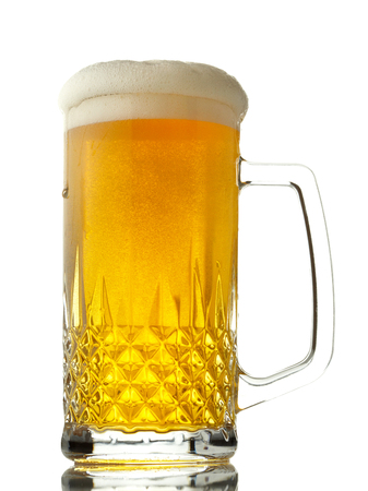 Mug of beer isolated on white backgroundの写真素材