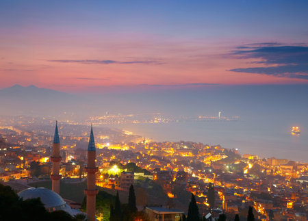 Izmir at nighttime. View from Kadifekale