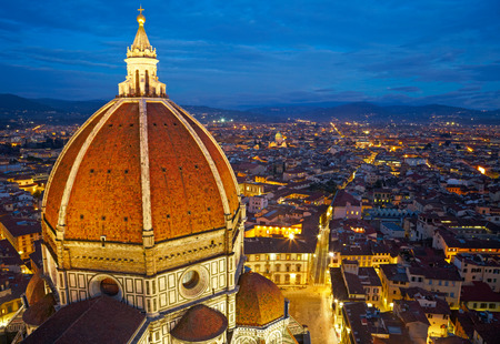 View of the Cathedral Santa Maria del Fiore at dusk. Florence, Italyの写真素材