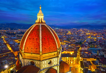 View of the Cathedral Santa Maria del Fiore at dusk. Florence, Italyの写真素材