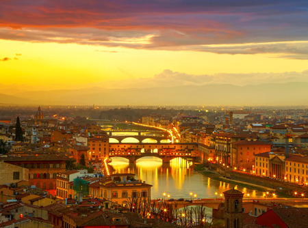 Sunset view of bridge Ponte Vecchio. Florence, Italyの写真素材