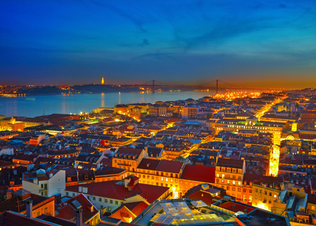 Cityscape of Lisbon in Portugal after sunsetの写真素材