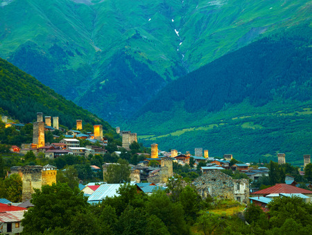 Svan towers in Mestia. Svaneti, Georgiaの写真素材