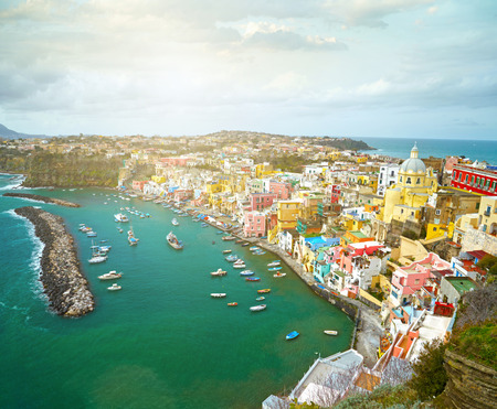 View to fishermanns village on the Island Procida near Naples, italyの写真素材