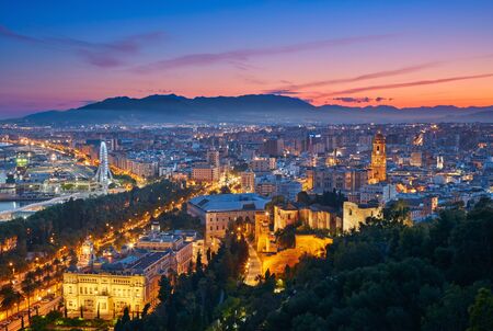 Sunset view of Malaga, Spainの写真素材