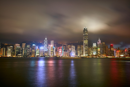 Night view of Hong Kong Island from Kowloonの写真素材