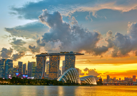 Singapore Skyline after sunsetの写真素材
