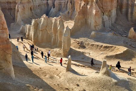 QESHM ISLAND, IRAN - Febrary 28, 2016: People walking through Stars Valley. Mountain range at Qeshm Island, Iranのeditorial素材
