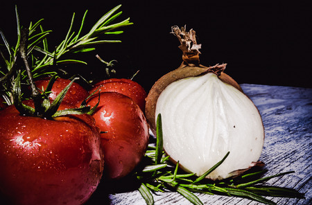 Fresh and Juicy healthy food, tomatoes and onionの写真素材