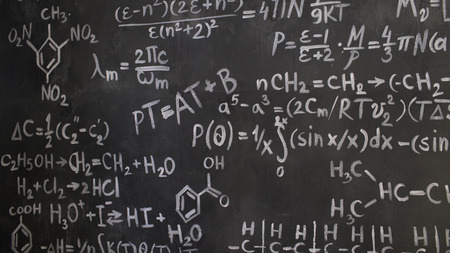 Chemical and mathematical equations wall room background interiorの写真素材