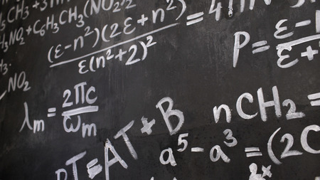 Chemical and mathematical equations wall room background interiorの写真素材