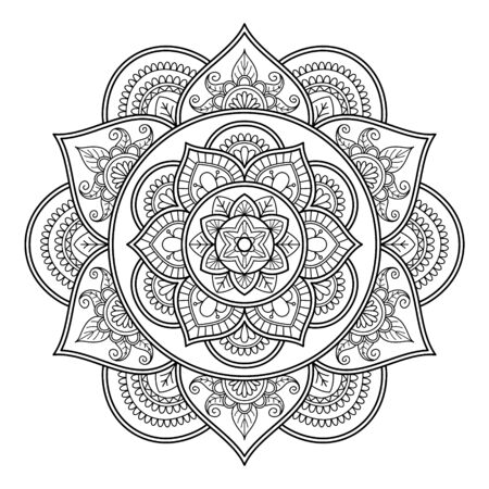Mandala isolated on the white background. Template for coloring book page. Oriental mystical pattern. Yoga mandala. Stock vector illustrationのイラスト素材