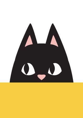 Curious cat peeking out islated on white background. Stock vector illustrationのイラスト素材