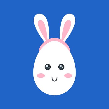 Cute easter egg with face and easter bunny mask with ears. Kawaii egg character for easter design. Isolated on contrast background. Stock vector illustrationのイラスト素材